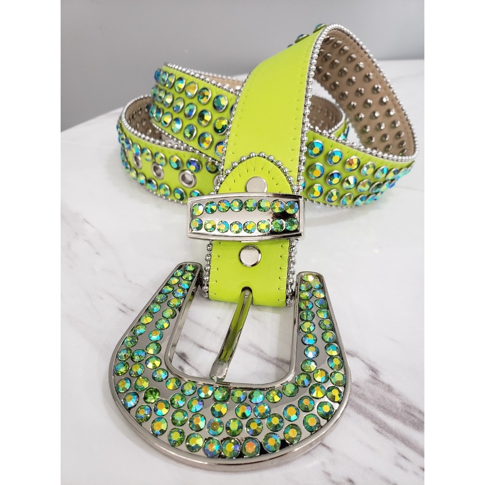 DNA‎ PREMIUM WEAR BELT Lime Green Rhinestones Western Rave Size Small Men Women
